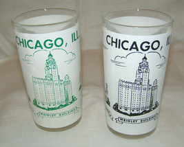 Vintage Set (Pair) “Chicago”Tall Enameled Souvenir Ah GLASSES-LANDMARK Buildings - £3.89 GBP