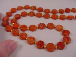(v41-A) 21&quot; natural Red sponge coral disk Beaded gemstone GEM Necklace JEWELRY - £47.07 GBP