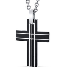Stainless Steel Black Lined Designer Cross Pendant - £47.84 GBP