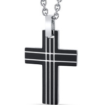 Stainless Steel Black Lined Designer Cross Pendant - £47.12 GBP