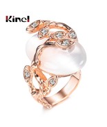 Vintage Big Opal Stone Womens Rings 585 Rose Gold Wedding Band Jewelry C... - £6.18 GBP