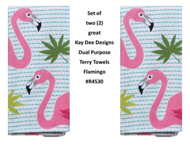 KAY DEE DESIGNS &quot;Flamingos&quot; R4530 Two Dual Purpose Terry Towels~16&quot;x26″Cotton - £12.53 GBP