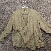 Knox Rose Over Coat Top Women Small Olive Military Green V Neck Pockets Slouchy - £5.66 GBP