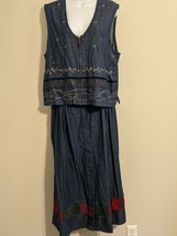 Napa Valley Blue Denim Embroidered Beaded 2 Piece Vest Size L Shirt Size 16 Vtg - £11.90 GBP