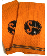 Waffle Weave Halloween Dish Towels Orange &quot;Spooky&quot; Lot of 2 - €8,14 EUR