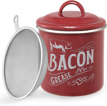 1.3L Bacon Grease Saver Container with Fine Strainer - Red Enamel &amp; Stai... - £17.58 GBP