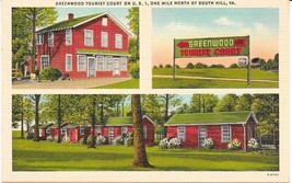 Vintage GREENWOOD TOURIST COURT ON U.S. 1, SOUTH HILL, VIRGINIA Linen Po... - $7.19