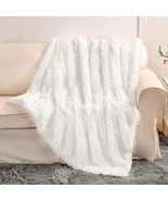 YUSOKI White Faux Fur Fluffy Plush Throw Bed Blanket, 2 Layers, 50&quot; x Th... - $11.97