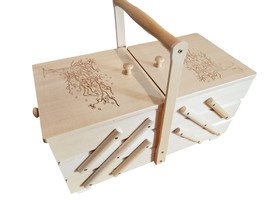 Big wooden sewing box, natural wood ornamental sewing box, jewellery casket - £90.94 GBP