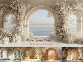 20 x Boho Cream Arch Frame Digital Backdrops, Studio Backdrop Overlays, ... - $9.00
