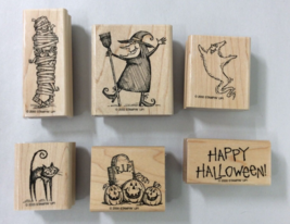 Stampin&#39; Up Spooktacular Greetings Rubber Stamps 2000 Halloween Witch Mummy Cat - £8.97 GBP