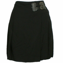 POLO RALPH LAUREN Black Crepe Pleated Wrap Kilt Leather Buckle Skirt 14 - £86.52 GBP