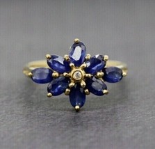 2.10Ct Oval Lab-Created Sapphire Flower Engagement Ring 14k Yellow Gold Plated - £127.22 GBP