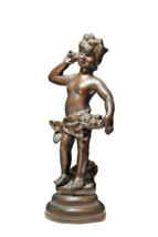 Large antique bronze statue of girl with fruit basket - $172.83