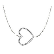Sideways Horizontal Sterling Silver Heart Pendant Clear CZ Chain Necklace 15&quot; - £27.52 GBP