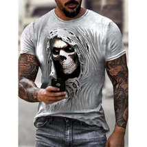 Summer 3D Personality Skull Full-body Printing T-shirt Foreign Trade Men&#39;s Trend - £12.07 GBP