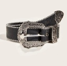 Western Leather Belt Western Cowboy Women Cowgirl Unisex Waist Belt with Metal - £19.49 GBP