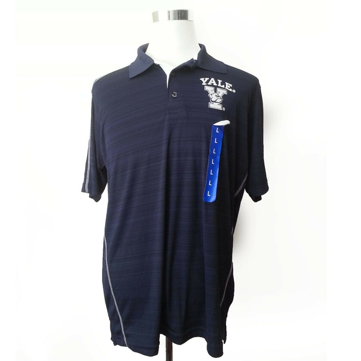 Yale University Bulldogs Men Polo Shirt Size L Navy Blue Stripes Champion Elite - $58.15