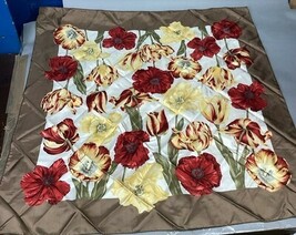 Vibrant 100% Silk Red &amp; Yellow Floral Scarf - 33x33” - $16.83