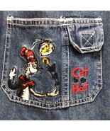 Women’s Dr. Seuss Brand Cat in the Hat denim jean shorts overalls sz L - $874.75 MXN