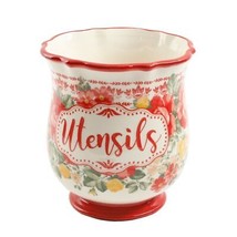 Pioneer Woman Vintage Floral Utensil Holder Jar Belly Shape Stoneware Ki... - $38.97