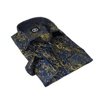 Men's Silky Paisley Floral Shirt By JT Milano AVM Turkey Slim Fit 6006-33 Navy image 5