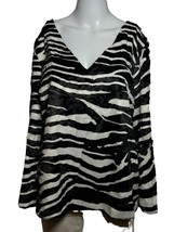 Trina Turk Shirt Women&#39;s XL 1X Black White Zebra Faux Fur Bold Statement Top - £19.05 GBP