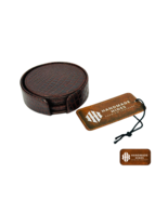 Handcrafted Crocodile-Embossed Leather Coaster Set - 6 Brown Coasters &amp; ... - £134.21 GBP