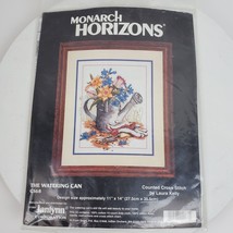 Vintage Monarch Horizons Needlecraft Counted Cross Stitch Watering Can 11x14&quot; - £8.25 GBP