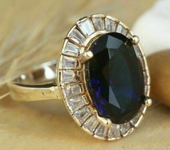 2.10Ct Oval Cut Blue Sapphire Halo Women Engagement Ring 14K Two Tone Gold Over - £89.08 GBP