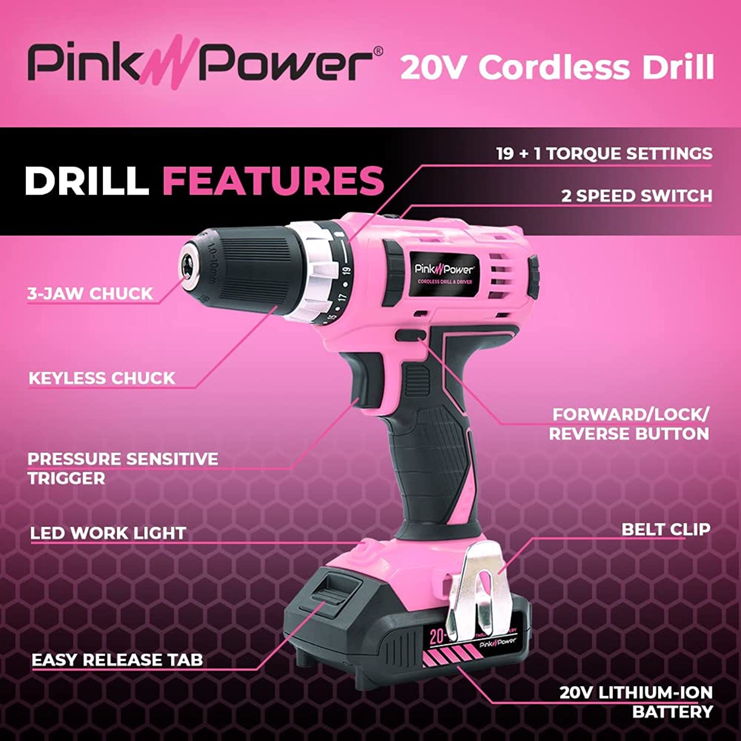 Pink Drill Set For Women 20V Cordless Drill and 50 similar items