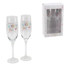 Personalised Blue Eyed Sun Jingles Wedding Day Pair of Champagne Glasses... - $25.58