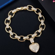 Love Heart Charm CZ Cubic Zirconia Yellow Gold Bohemian Link Chain Bracelets for - £25.14 GBP