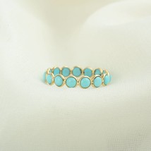 Solid 9K Yellow Gold Ring, Natural Turquoise Ring, December Birthstone Ring, Tur - £169.07 GBP