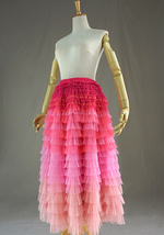 Pink Blush Nude Tiered Tulle Skirt Women Custom Plus Size Long Tulle Skirts image 3