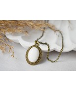 Vintage White Jade Necklace, Oval Gemstone Pendant Necklace For Women, W... - £26.70 GBP