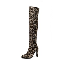 QUTAA 2021 Winter Boots Women Over The Knee Boots Fashion Square High Heel Shoes - £64.36 GBP