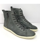 John Varvatos Men’s Hattan High Top Sneaker Sz 11 Grey Leather Side Zip GUC - $98.95