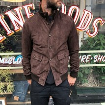 Leather Jacket Men Brown Pure Suede Flight/Bomber Size S M L XL XXL Custom Made - £126.61 GBP