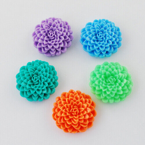 5 Resin Flower Cabochons Large Mum Flatbacks Dahlia Flat Backs 24mm Asso... - $2.32