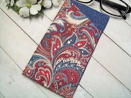 Handmade &quot;Americana Paisley&quot; Fabric Eyeglass Case - Padded - Lined - Dk Red/Blue - £6.29 GBP