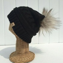 Women&#39;s Winter Warm Soft Knit w/ Faux fur Pom Stretchy Ski Beanie hat Black  #H - £7.58 GBP