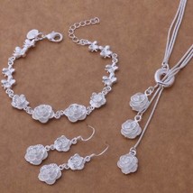 925 Sterling Silver Jewelry Set Women Fashion Bracelet Necklace Earrings Wedding - £11.88 GBP