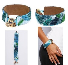 Disney Couture Pocahontas LEATHER/BEADED-TEEPEE/COMPASS Charms Cuff Bracelet~New - £40.59 GBP