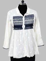 Odd Molly Women&#39;s Casual Mind Rinse Cotton Embroidered #788 Blouse Tunic... - $55.28