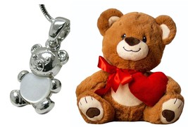 Fiesta Teddy Bear Plush Toy Hearts Bow Stuffed Animal, 10&quot; with Teddy Necklace - £17.57 GBP