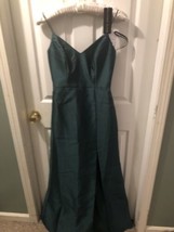 New Alfred Sung D780 Green Sateen Sleeveless Formal Dress W/ Bow &amp; Cut O... - $17.75