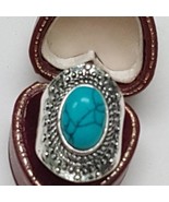 Estate Very Cute  Huge Sterling Silver Turquoise Ring - $135.06 CAD