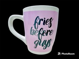 All In The Cards Inc. Fries Before Guys Pink &amp; White Funny Jumbo 24oz Coffee Mug - £7.86 GBP