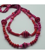 Pink Wooden Beaded Necklace 2 Strands Womens Jewelry Boho Festival - $17.77